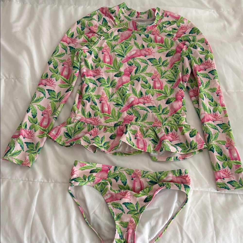 Janie and Jack 8 Floral Kids Swim Set - Pink and Green